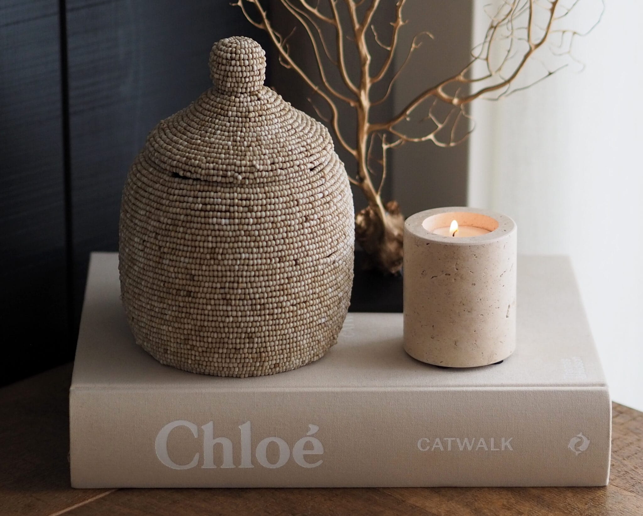 Houten kralen potjes | beige