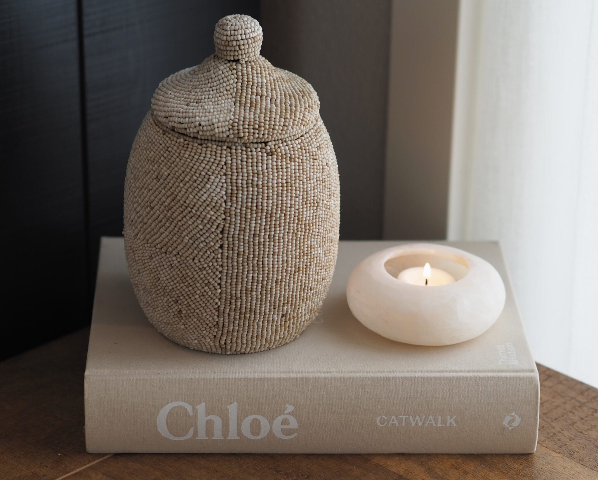 Houten kralen potjes | beige-bruin